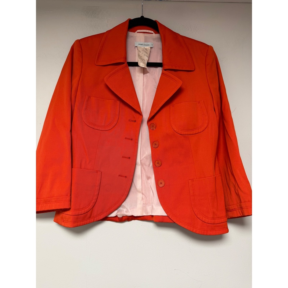 Rene Lezard Orange Wool Blend Blazer Jacket Women‎ Size 34